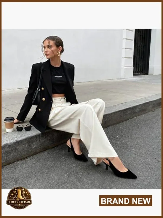 Women's Kitten Heel Slingback Pumps Pointed Toe Wedding Party Dress Shoes - Picture 2 of 7